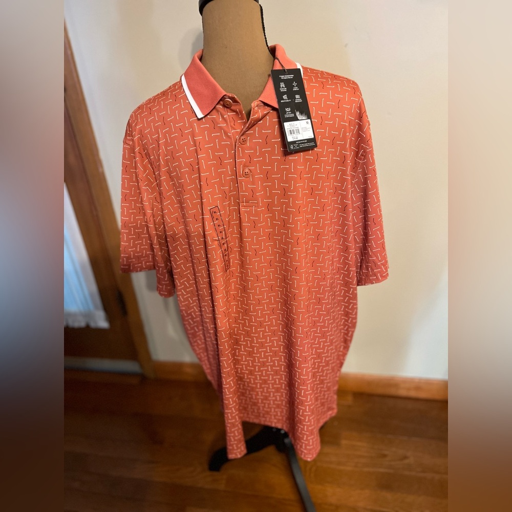 NWT/ WALTER HAGEN PGA Tour Men's Coral Patterned Polo Shirt